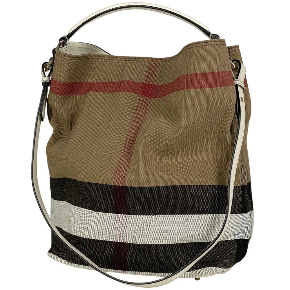 Burberry Check Shoulder Bag Handbag Bucket Canvas Brown